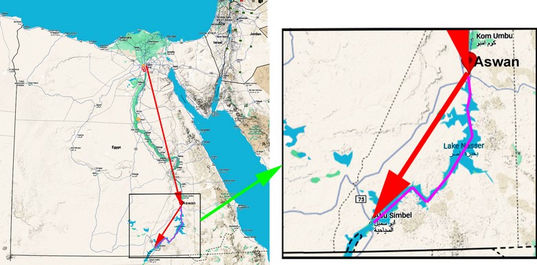 Bản đồ tuyến Cairo, Luxor, Aswan dọc sông Nile