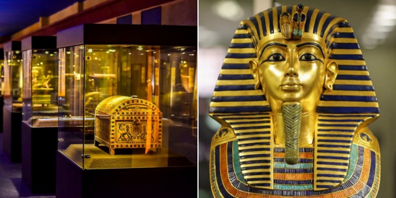 Khu trưng bày bộ sưu tập vua Tutankhamun với mặt nạ vàng