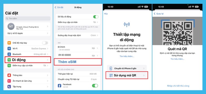 Cài đặt eSIM bằng mã QR trên điện thoại trước chuyến đi