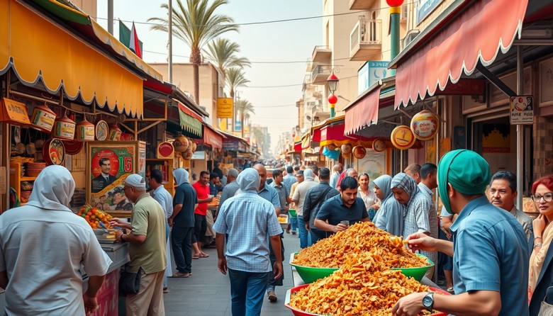 Quầy koshari đông khách ở trung tâm Cairo